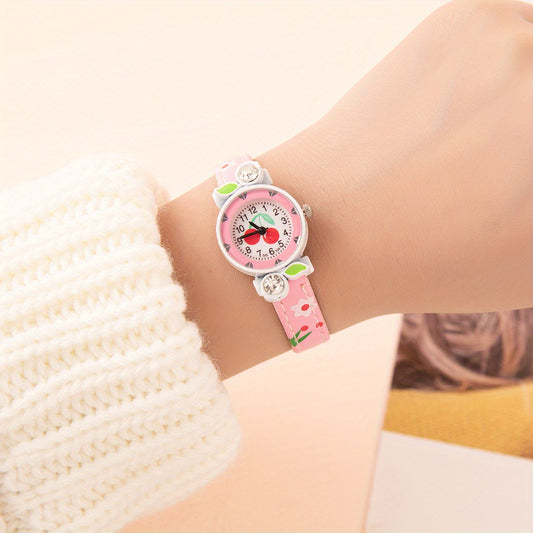 Casual Pointer Alloy Round Wrist Watch With Cherry Belt