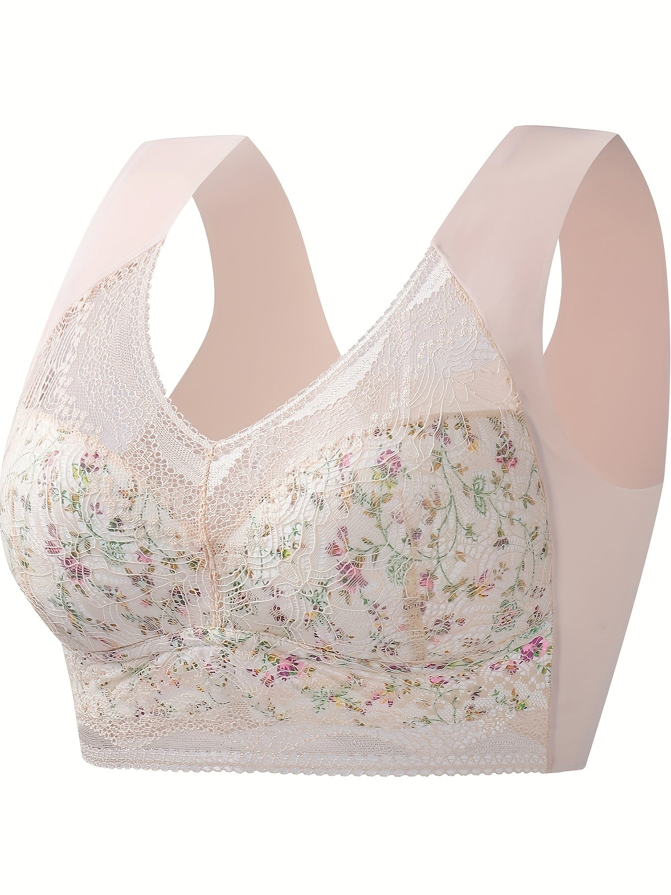 Floral Print Lace Wireless Bra Comfy & Breathable