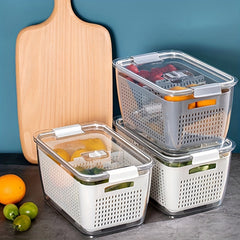 Multifunctional Double Layer Food Storage Containers with Draining Lids