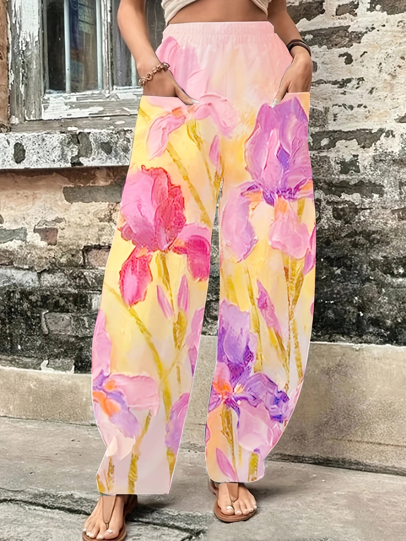 Women's Plus Painting Print High Rise Wide Leg Trousers