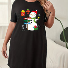  Snowman Print Lounge Dress Short Sleeve Nightdress