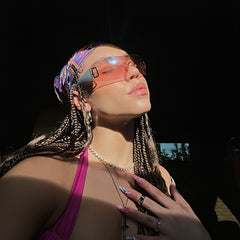 Y2K Shield Sunglasses Rhinestone Silver Brown Travel Style Hot Girl Summer