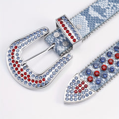 Punk Rock Wide Leather Belt with Rhinestone Inlay