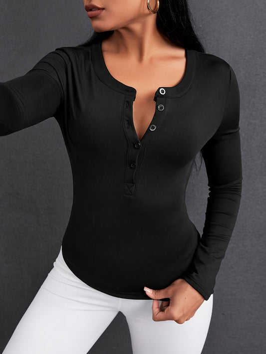 Women's Button Down Long Sleeved Casual T-Shirt