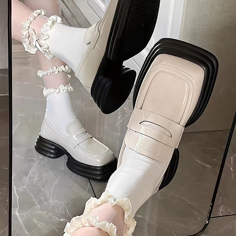 Mesh Stitching Socks Sweet & Bow Tie Ruffle Socks Women's Stockings