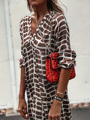  Colorblock Geometric Print Maxi Dress