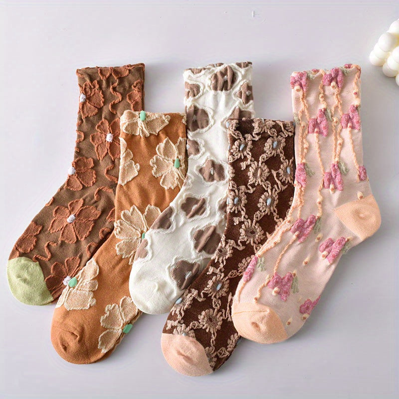 10 Pairs Floral Print Socks Mid Tube Stockings for Women