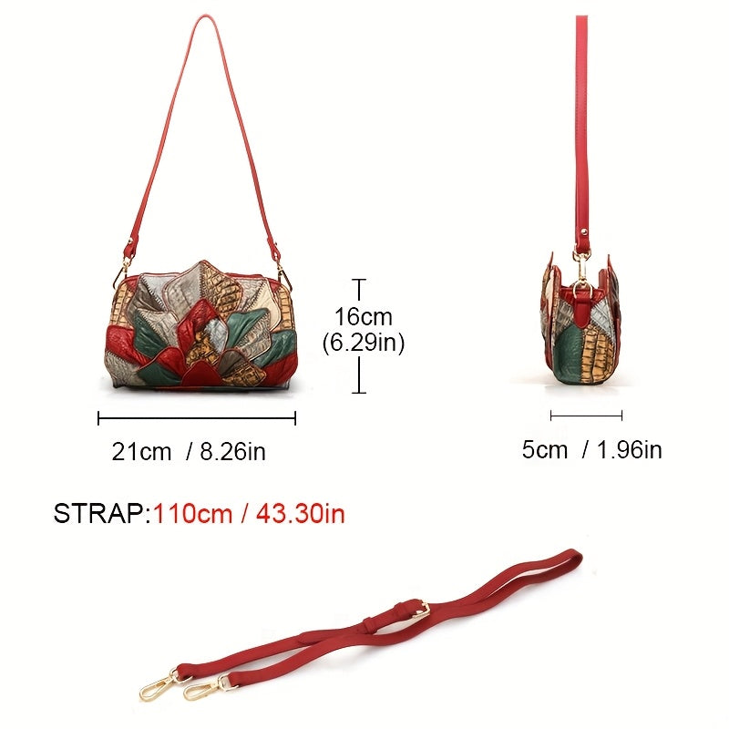 Leather Small Satchel with Lotus Leaf Crossbody