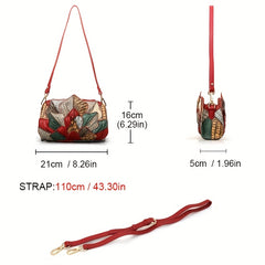 Leather Small Satchel with Lotus Leaf Crossbody