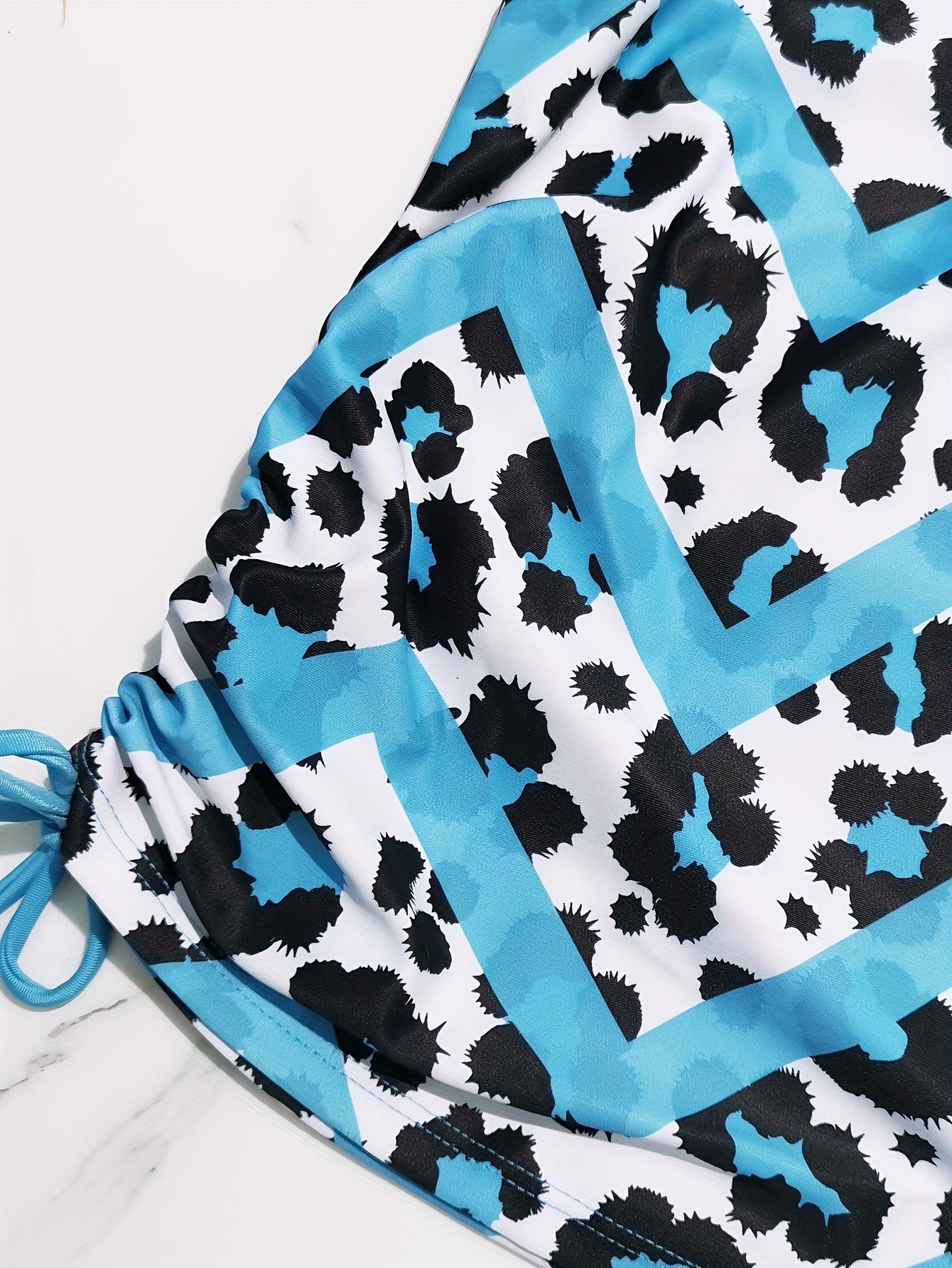  Leopard Chevron Print Tankini Set Lace Up Side Cami Top