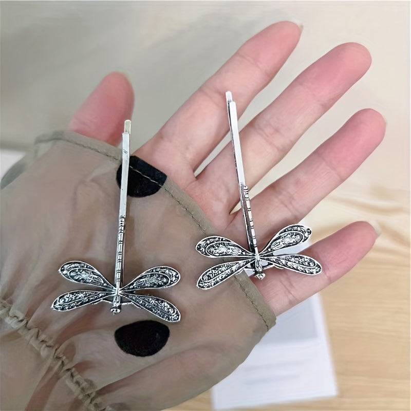 2pcs Vintage Silver Dragonfly Hairpins Bridal Hair Accessories