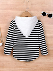 Girls' Striped & Letter Print Hoodie Top