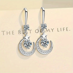 Moon & Star Zircon Drop Earrings, Gift