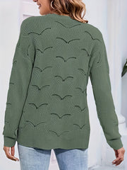 Hollow Button Front Knit Cardigan V Neck Sweater