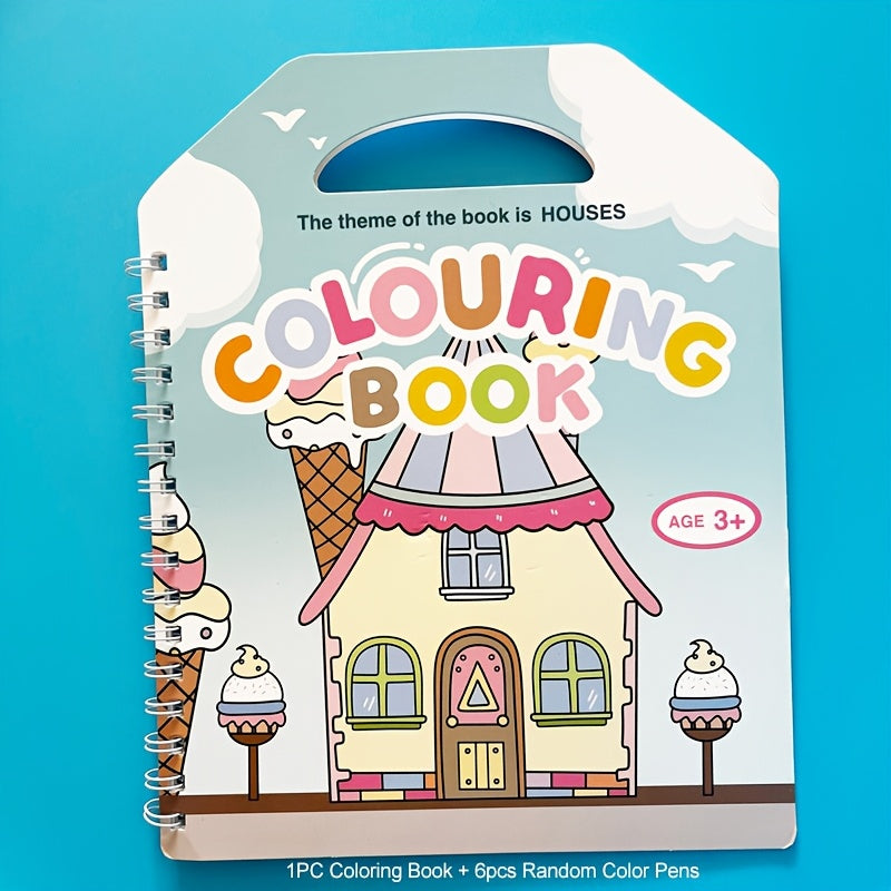 Reusable Magic Water Coloring Book & 6 Pens Set