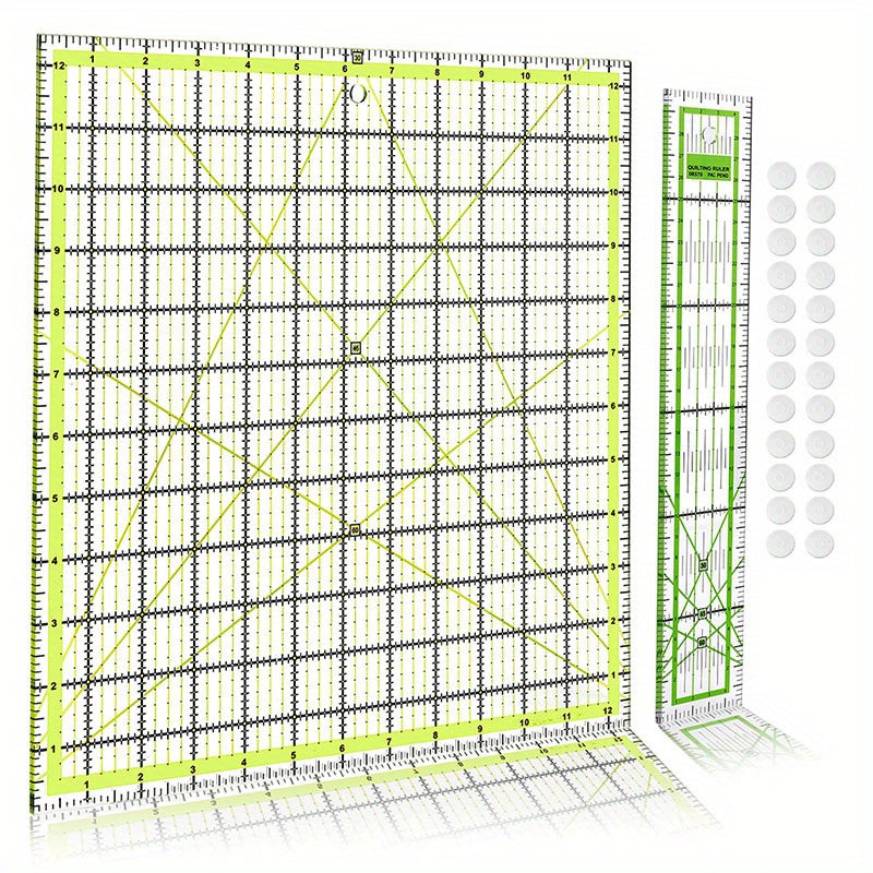 2pcs Quilting Rulers w/ Non Slip Rings Fabric Cutting Ruler for Quilting/Sewing