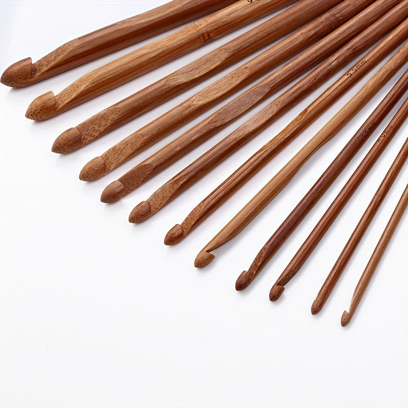 12pcs Bamboo Crochet Carbonated Wooden Crochet Diy Sweater Weaving Needle Set