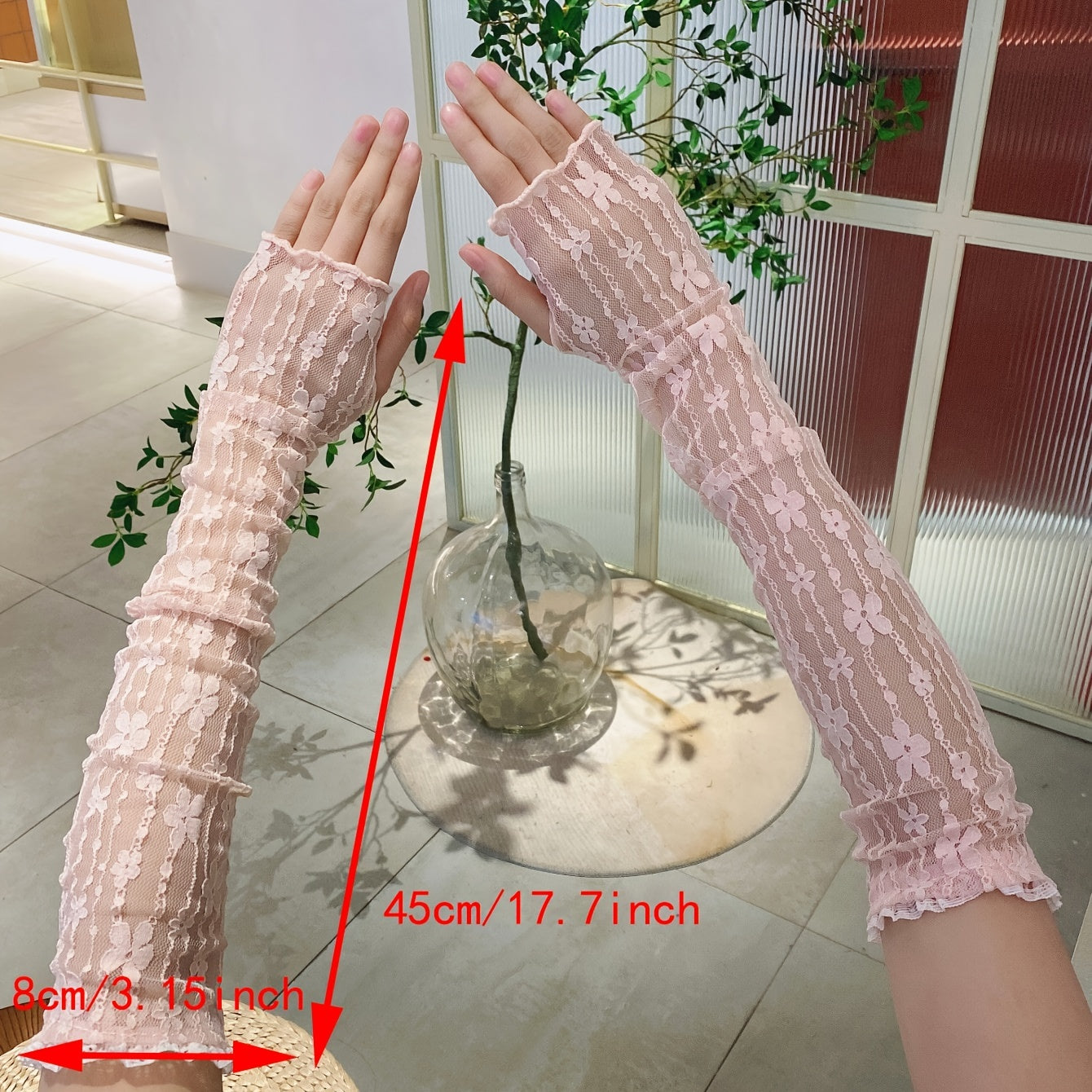 Lace Long Gloves Flower Embroidery Mesh Ruffles Women Wedding Prom Sleeves