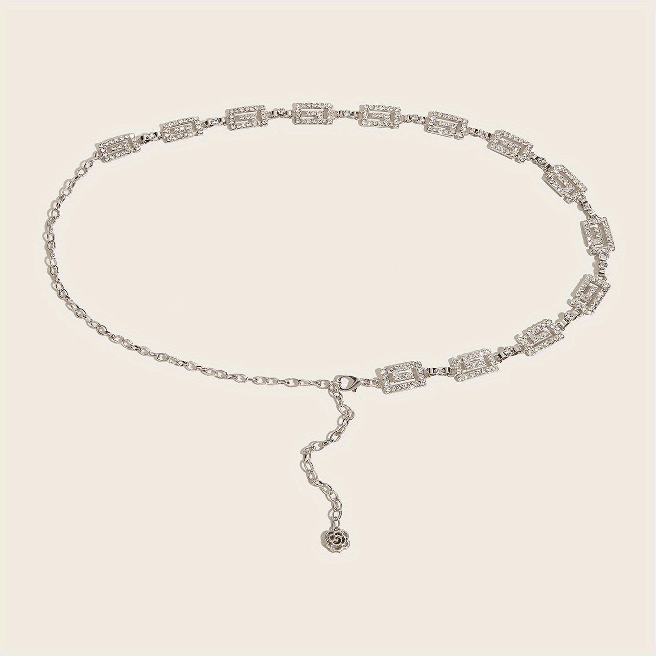 Sparkly Rhinestone Geometric Waist Chain with Flower Pendant