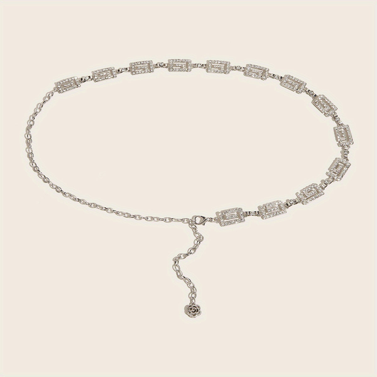 Sparkly Rhinestone Geometric Waist Chain with Flower Pendant