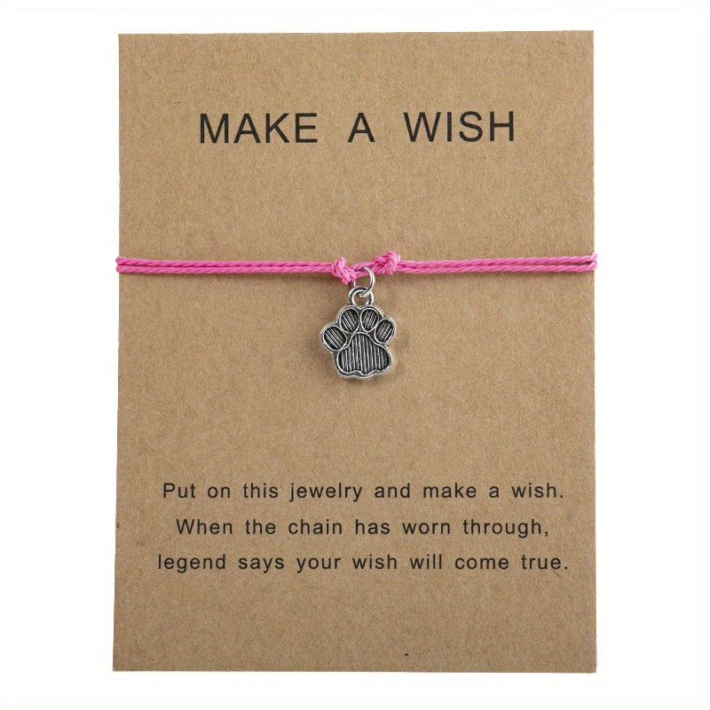 Dog Paw & Love Heart Bracelet Adjustable Rope Hand Jewelry