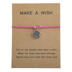 Dog Paw & Love Heart Bracelet Adjustable Rope Hand Jewelry