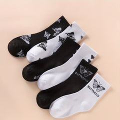 6 Pairs Butterfly Print Socks Casual & Mid Tube Women's Stockings