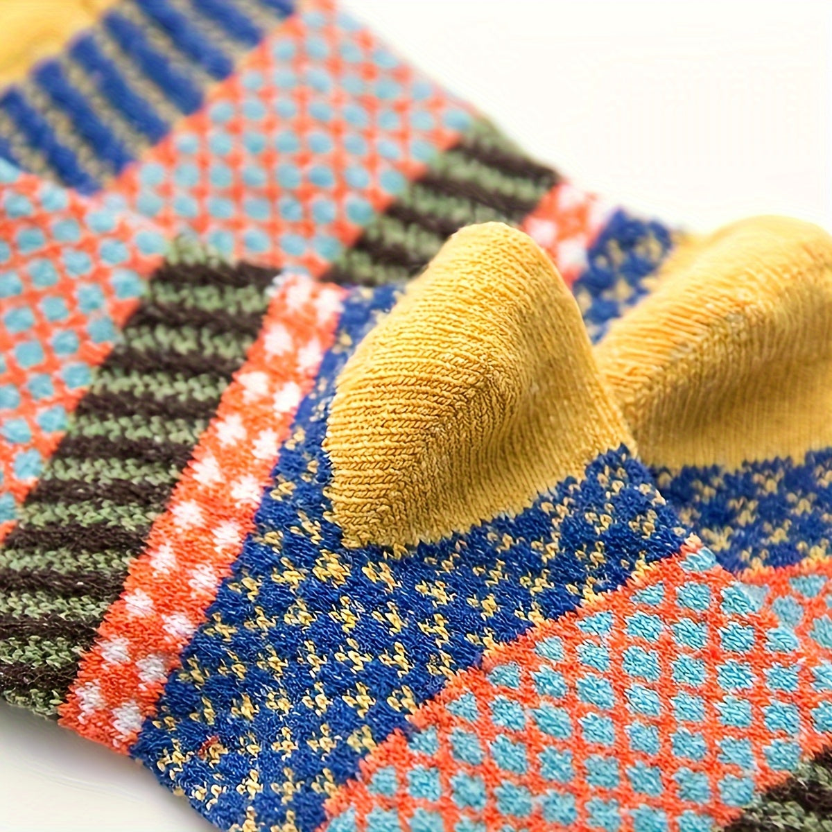 5 Pairs Geometric Pattern Socks Colorblock Warm Stockings
