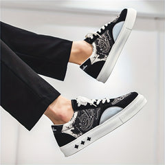 Men's Graffiti Print Lace-up Skate Shoes Lightweight Walking Sneakers