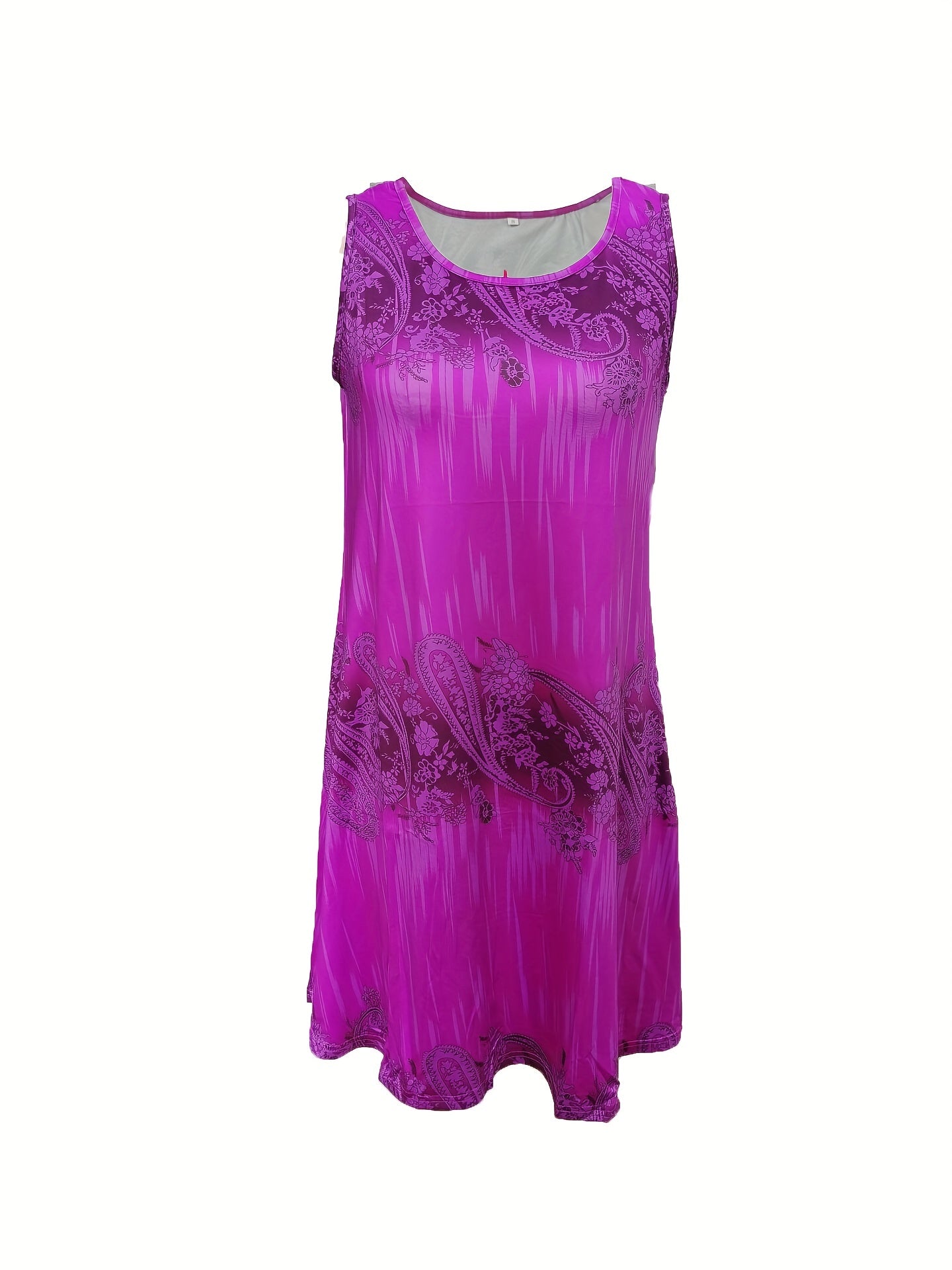  Paisley Print Short Sleeve Tank Dress