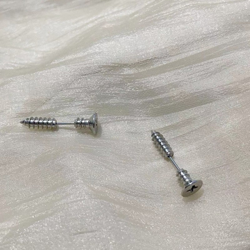 Hip Hop Stainless Steel Screw Stud Earrings