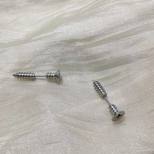 Hip Hop Stainless Steel Screw Stud Earrings