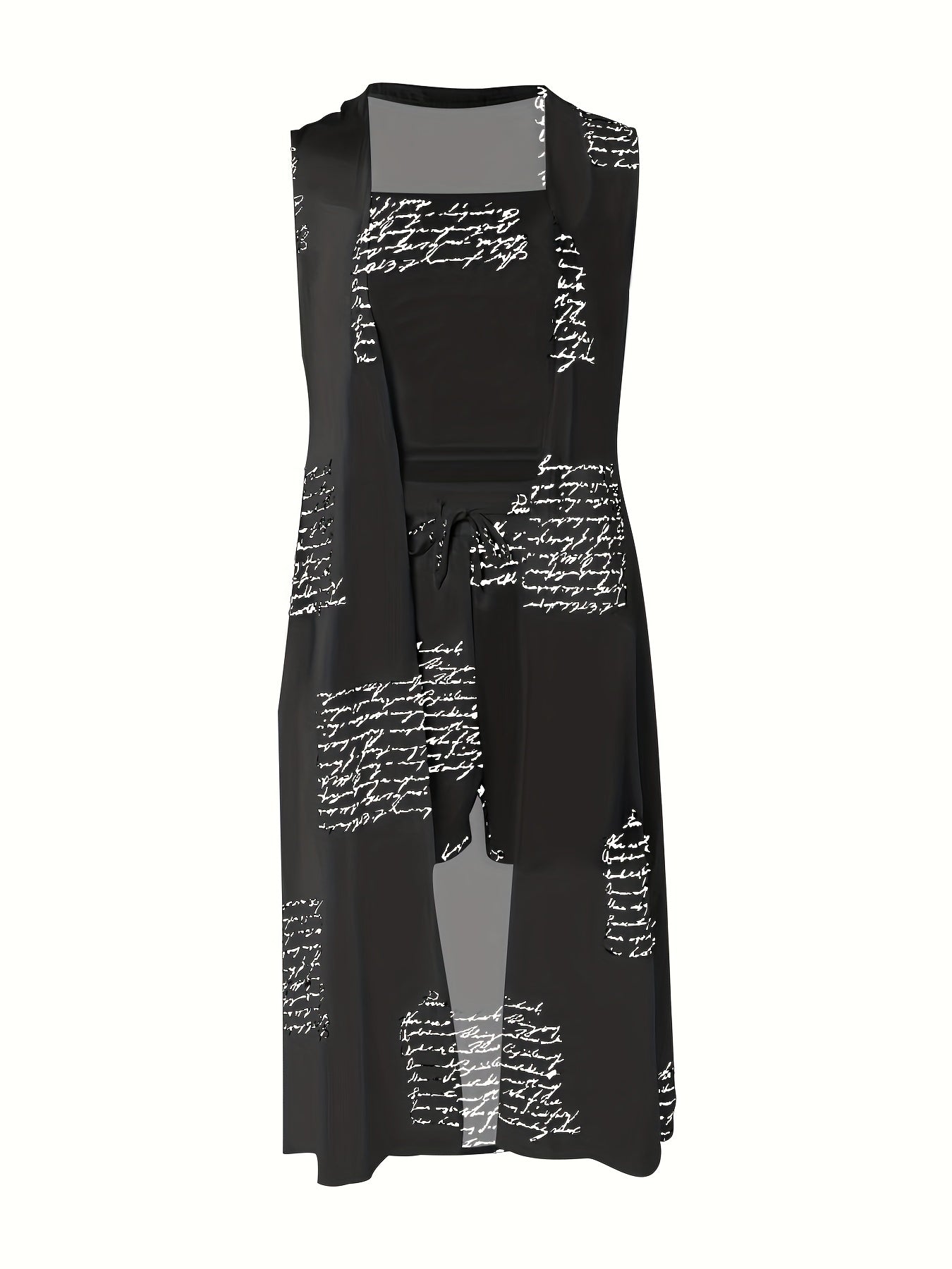 Casual Three-Piece Sleeveless Set with Coat, Top, and Shorts