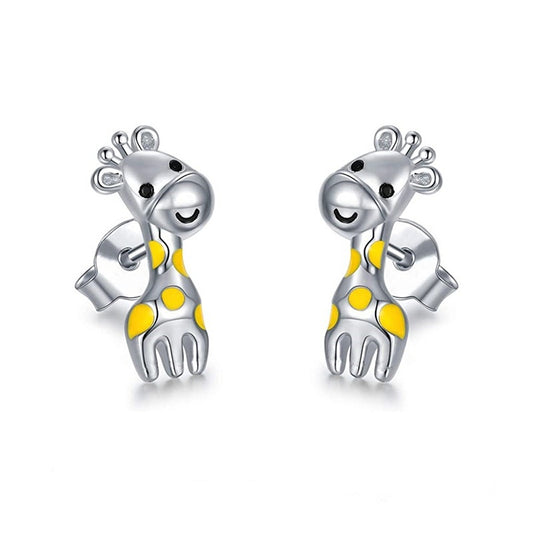 Giraffe Animal Stud Earrings 925 Silver Plated Ladies Stylish Accessories