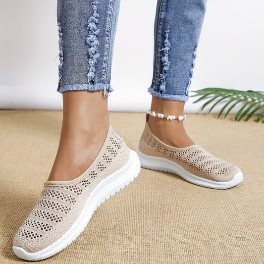 Women's Hollow Out Knit Flat Shoes Slip On Mesh Lightweight Casual Outdoor Shoes