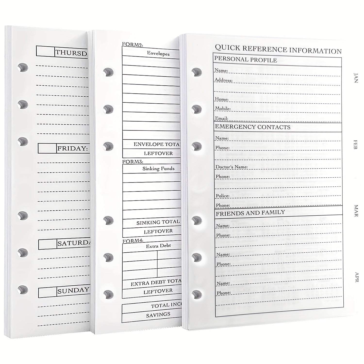 Personal Size 7Hole Punched Budget System Refill Weekly & Monthly Planner