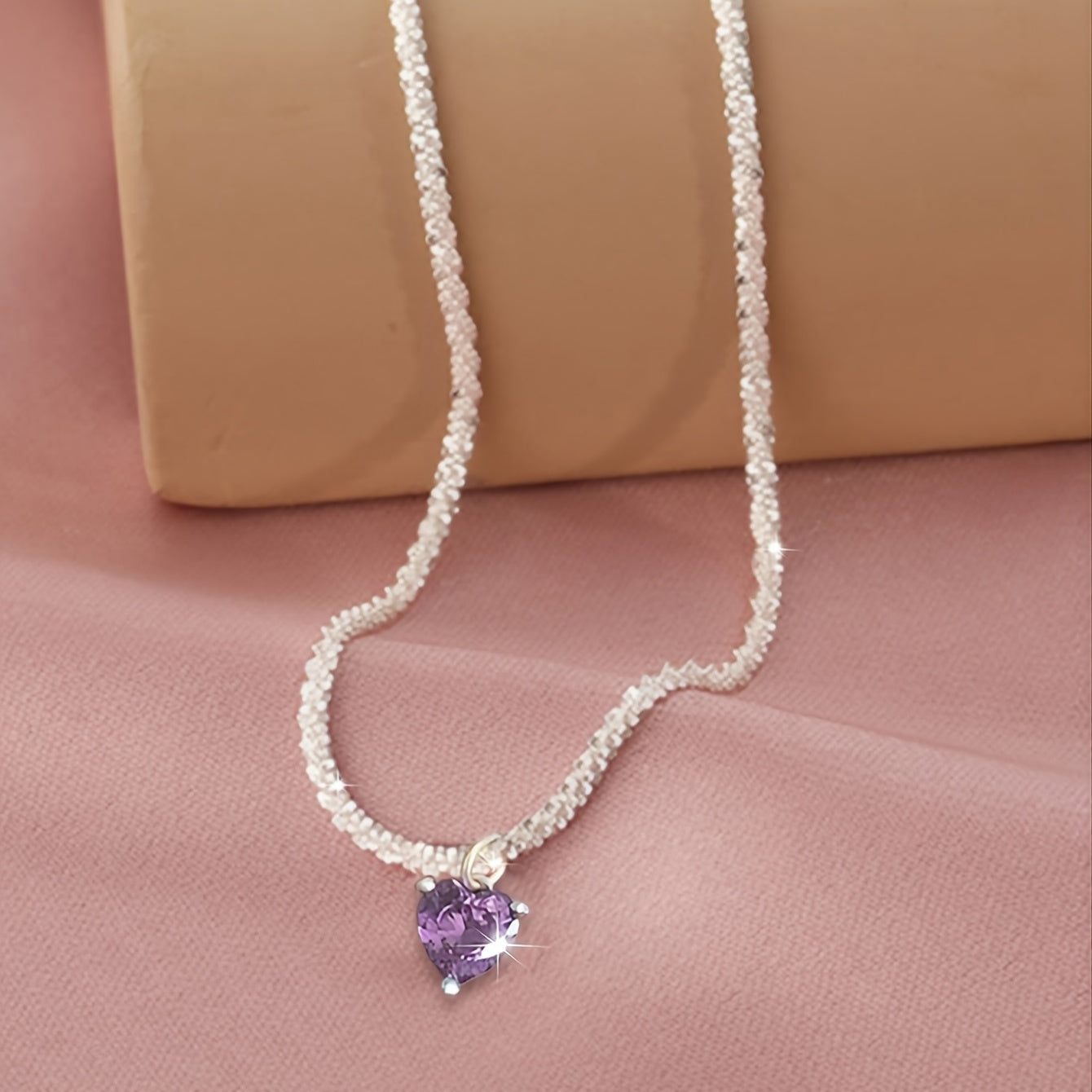 Heart Shape Pendant Necklace Sparkly Chain Sweet Neck Jewelry