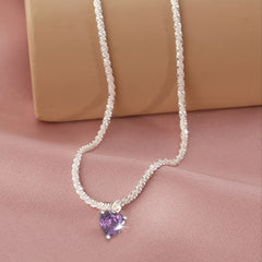 Heart Shape Pendant Necklace Sparkly Chain Sweet Neck Jewelry