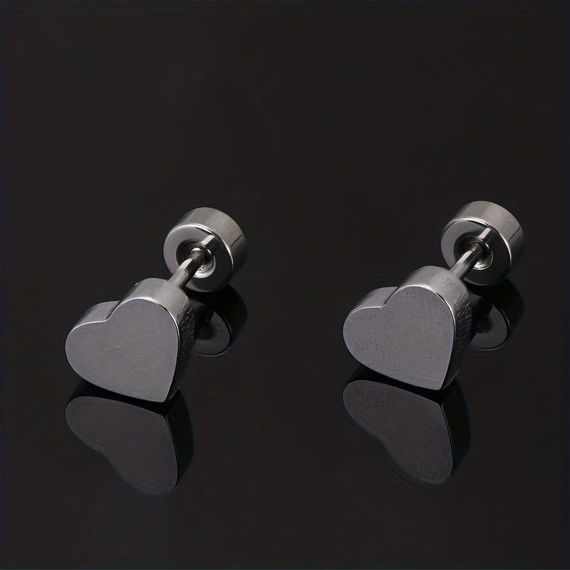 Men's Stainless Steel Stud Earrings Heart Moon Cone Leaf Ear Studs