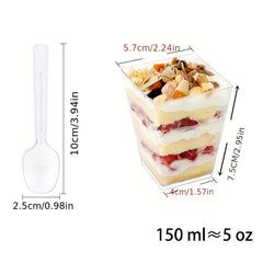 40 Pcs Square Dessert Cup Clear Mousse Cup 5oz With Lids Spoon