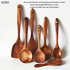 7pcs Teak Wooden Spoons Kitchen Utensils Set