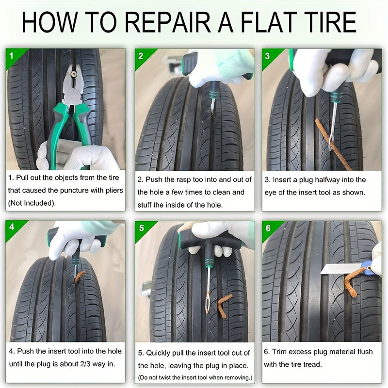 4pcs Quick Tubeless Tire Repair Kit - Heavy Duty Puncture Repair