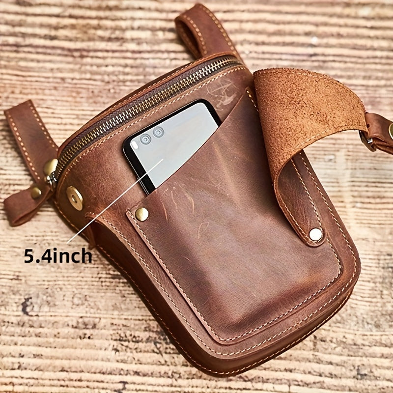 Retro Waist Bag Leather Mobile Phone Holder for Outdoor Adventures