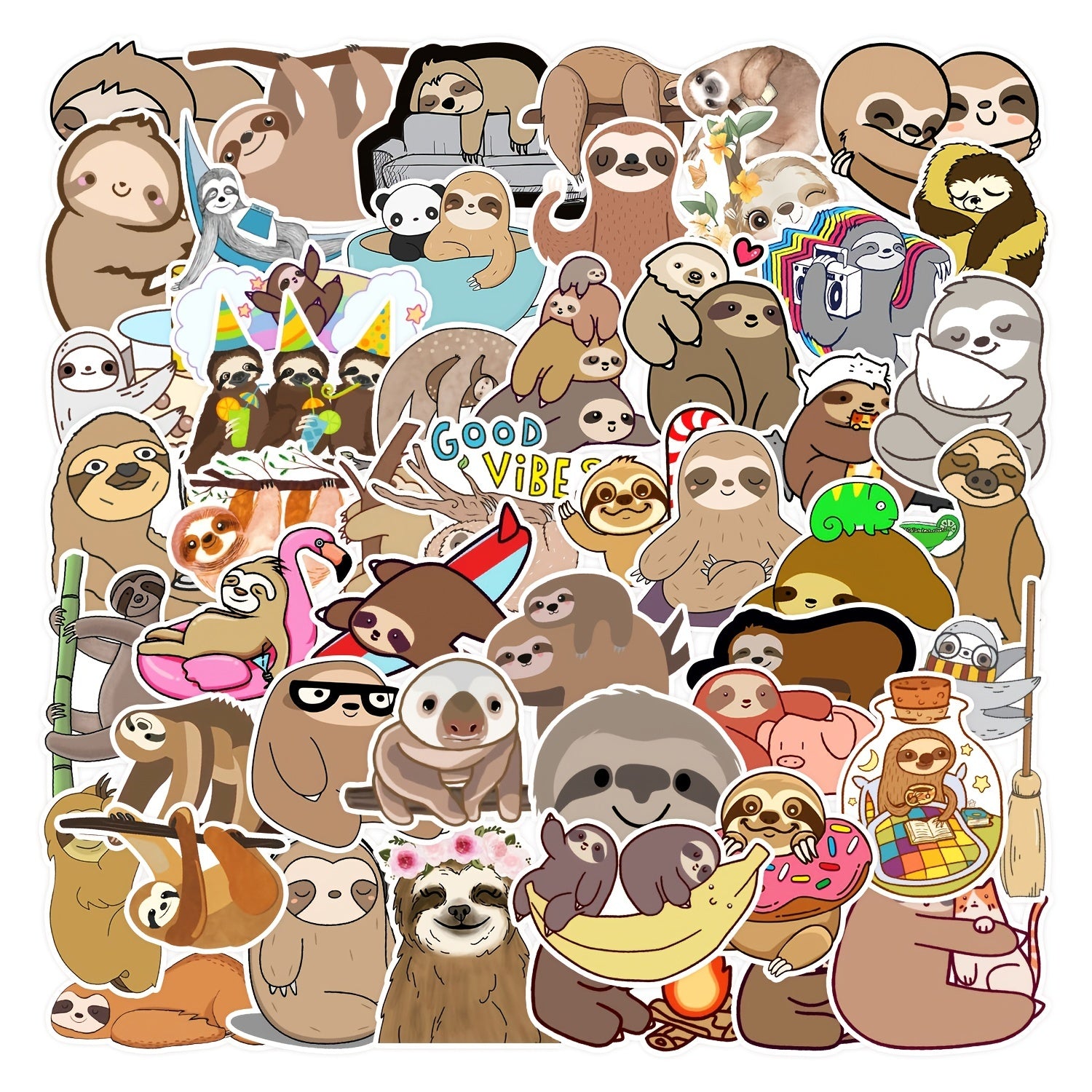 50pcs Sloth Doodle Waterproof Sticker DIY Creative Toy
