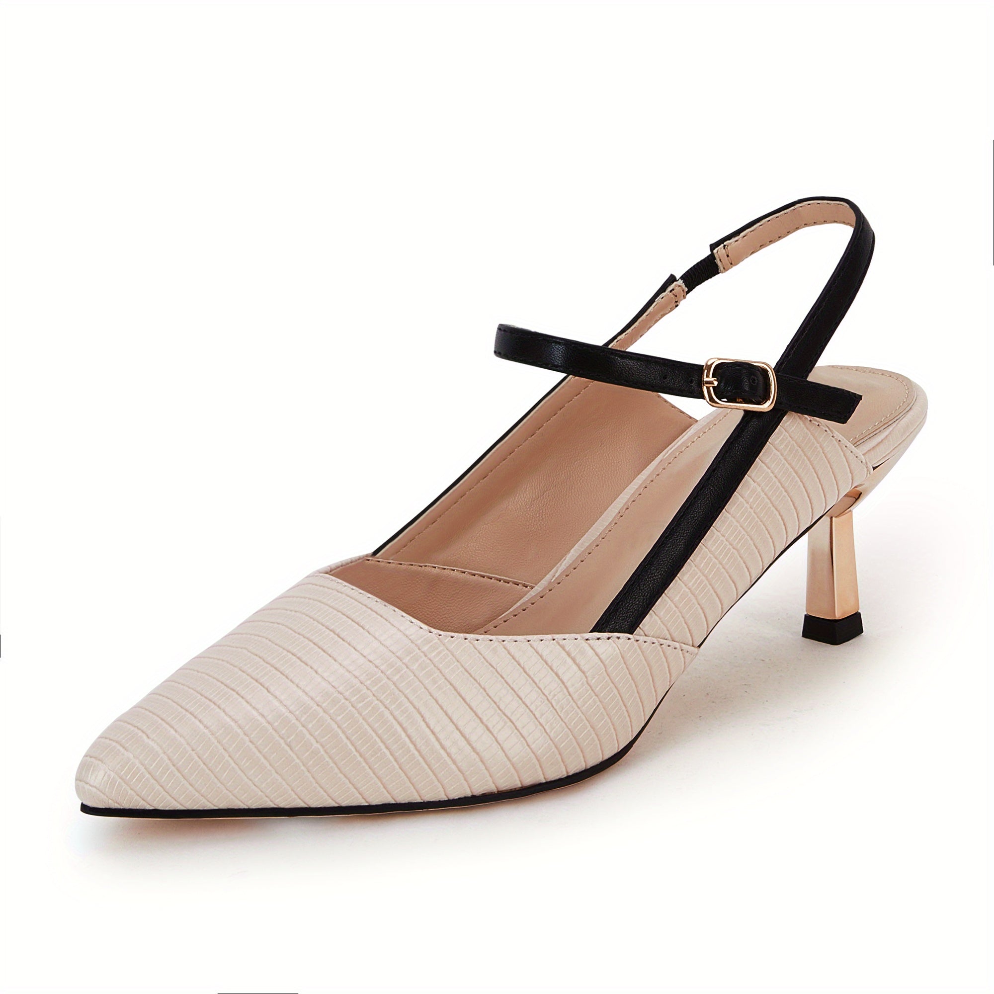 Women's Pointed Toe Slingback Kitten Heels Ankle Buckle Strap Low Heels