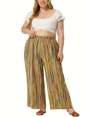  Allover Print Elastic High Rise Wide Leg Trousers