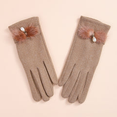 Winter Knitted Warm Gloves Faux Pearl Decor Gloves Windproof