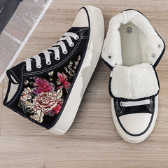 Floral Print Plush Lined Chunky Canvas Sneakers