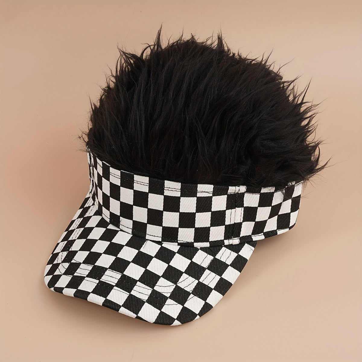Checkerboard Curly Hair Duck Tongue Cap Natural Full Headgear