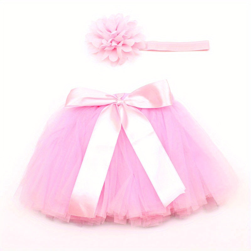 2pcs Baby Rabbit Skirt Headband Children's Photography Clothing Pink Purple